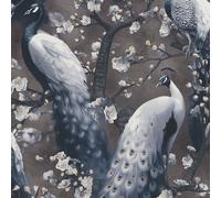 Erismann Wallpaper Abode Play of Light Peacock - Black Bird Feather Floral 10414-15