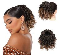 PEACOCO Curly Ponytail Extension Drawstring Ponytails for Black Women - 6 Inch Pony Tail Clip on Ponytail Synthetic Short Afro Hairpiece for Daily Use（T1B/30）