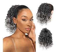 PEACOCO Ponytail Extension with Cord for Black Women, Synthetic Curly Ponytail with 2 Clips on Ponytail Hair Extension, 10 Inch (Pack of 1) T1B/0906