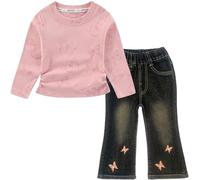 Peacolate 2-7T Spring Fall Little Girls 2pcs Clothing Set Butterfly T Shirt and Boot-cut Jeans (Pink,3-4Years)