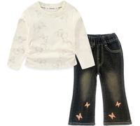 Peacolate 2-7T Spring Fall Little Girls 2pcs Clothing Set Butterfly T Shirt and Boot-cut Jeans (White,3-4Years)