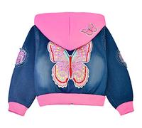 Peacolate 3-10Years Little Big Girls Pink Hoodie Butterfly Denim Jacket(7-8Years)