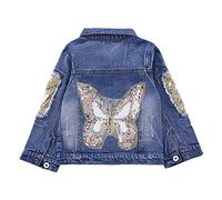 Peacolate 3-10Years Little Big Girls Spring Autumn Embroidered Paillette Sequins Butterfly Denim Jacket Kid's Top (Butterfly,9-10Years)