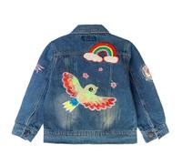 Peacolate 3-11Years Little Big Girls Embroider Rainbow Birds and Flowers Denim Jacket(5-6Years)