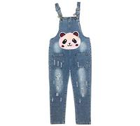 Peacolate 3-12Years Big Girls Jumpsuit&Rompers Overalls Blue Denim Color Changeable Sequin Pants(Panda,9-10Y)