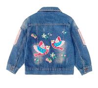Peacolate 4-11Years Little Big Girls Embroider Birds and Flowers Denim Jacket(7-8Years)