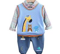 Peacolate Baby Boy Infant Toddler Clothing Set Outfits 3pcs Set Shirt and Knitted Vest and Jeans(Blue,6-12m)
