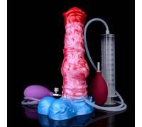 Peadxuno Realistic Silicone Ejaculating Dildo Animal Dog Dildo with Strong Suction Cup, Squirting Dildo Thick Anal Dildo Sex Toy for Women Men(8.85in Dildo+Syringe+Injection airbag+Inflatable airbag)