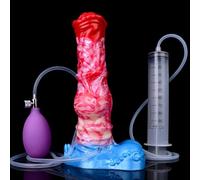 Peadxuno Realistic Silicone Ejaculating Dildo Animal Dog Dildo with Strong Suction Cup, Squirting Dildo Thick Anal Dildo Sex Toy for Women Men(8.85in Dildo+Syringe+Inflatable airbag)