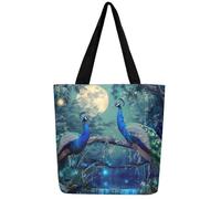 Peafowl Canvas Tote Bag for Women,Peacock Peahen Large Capacity Gym Bag Southern Wildlife Wild Animals Casual Reusable Handbag for Women