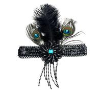 Peafowl Feathered Sequined Tassels Elastic Hair Band Stretchy Headwear for Women Party Elegant Accessory Stretchy Hair Band