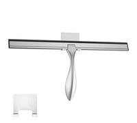 peafowl Shower Squeegee Stainless Steel Bath Squeegee for Shower Glass Doors Bathroom Windows Kitchen Mirror and Car Glass with Hooks Holder (14 inch, Brushed Silver)