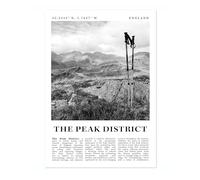 Peak District - England England Travel Poster, Black And White Photographic City Destination Print, Britain Picture, Living Room Decor, Archival Matte, A2 (Print Only) - 59.4x42cm