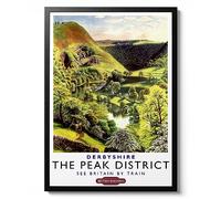 Peak District Print, England Travel Poster, Vintage UK Railway Wall Art, Retro tourism Postcard Home Decor Gift Idea, Archival Matte, A4 (Framed) - 29.7x21cm
