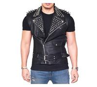 Peak Fashions Mens Rebel Club Rock Punk Studded Spikes Leather Motorcycle Brando Biker Vest