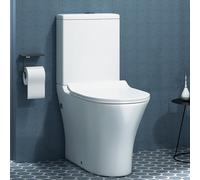 Peak Rimless Close Coupled Toilet Gloss White Round Pan with Dual Flush Cistern & Quick Release Slim Soft Close Seat Bathroom WC
