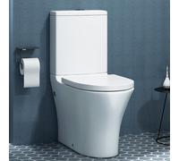 Peak Rimless Close Coupled Toilet Gloss White Round Pan with Dual Flush Cistern & Quick Release Soft Close Seat Bathroom WC Unit