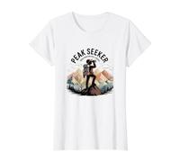 Peak Seeker Adventure Outdoor Mountain Explorer Hiking Value Graphic T-Shirt, Women, White, S