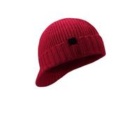 Peaked Beanie Hat for Women,Womens Winter Cable Knitted Thermal Warm Beanies with Visor,Ladies Windproof Running Wooly Slouchy Skull Cap Girls Plain Knit Breathable Lightweight Headwear Red