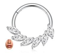 PEAKLINK 16G Septum Clicker Ring Titanium Nose Hoop Ring with CZ Daith Piercing Jewelry Rook Tragus Snug Helix Conch Cartilage Hoop Earring for Women 8mm 10mm, cubic zirconia