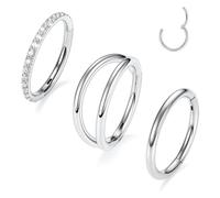 PEAKLINK 3pcs Nose Rings Hoops Double Nose Ring 316L Surgical Steel Cartilage Earrings 20G/18G/16G Septum Rings Conch Piercing Helix Earrings Lip Rook Daith Tragus Pierxing Jewelry 5mm/8mm/10mm/12mm
