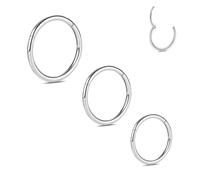PEAKLINK 3pcs Titanium Nose Hoop Ring Set 20G 18G 16G Septum Ring Seamless Clicker Ring Conch Helix Lobe Hoop Earring Tragus Daith Rook Lip Belly Cartilage Sleeper Piercing Jewelry 6mm to 12mm, no