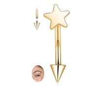PEAKLINK Gold Eyebrow Jewely Eyebrow Ring Lip Ring Titanium Rook Daith Piercing 16G Internal Threaded Curved Barbell Star Vertical Labret Lip Piercing Small Belly Button Ring 10mm