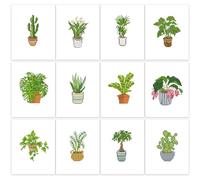 PeakLuv 12 Pcs Green Plants Diamond Painting Kits, Small Diamond Art Kits for Adults Beginners, 5D DIY Square Drill Diamond Dots, Quickly Finishable Mini Gem Art for Home Wall Desktop Decor, 6X7in