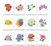 PeakLuv 12 Pcs Mini Diamond Art Kits Flowers, Plant Small Diamond Painting Kits for Adults Beginners, DIY Square Drill Flowers Small Gem Art 1-Hour Painting for Home Desktop Decor, 6X7in