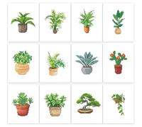 PeakLuv 12 Pcs Mini Diamond Painting Kits, Green Plants Small Diamond Art Kits for Adults Beginners, 5D DIY Square Drill Diamond Dots, Quickly Finishable Gem Art for Home Wall Desktop Decor, 6X7in