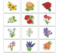 PeakLuv 12 Pcs Small Diamond Art Kits Diamond Painting Kits, Flowers Mini Diamond Art Kits for Adults, DIY Square Drill Flower Mini Gem Painting 1-Hour Painting for Home Desktop Decor, 7X6in