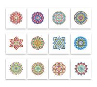 PeakLuv 12pcs Mandala Small Diamond Art Kits Small Diamond Painting Kits, Flowers Mini Diamond Art Kits for Beginners, Square Drill Mini Gem Painting 1-Hour Painting for Home Desktop Decor, 6X6in