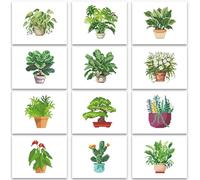 PeakLuv 12pcs Small Diamond Art Kits Small Diamond Painting Kits, Green Plants Mini Diamond Art Kits for Beginners, DIY Square Drill Mini Gem Painting 1-Hour Painting for Home Desktop Decor, 6X7in