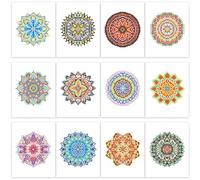 PeakLuv Mandala Small Diamond Painting Kits, 12 Pcs Mini Diamond Art Kits for Adults Beginners, 5D DIY Square Drill Diamond Dots, Quickly Finishable Flowers Gem Art for Home Wall Desktop Decor, 6X7in