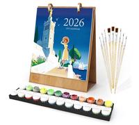 PeakLuv Paint by Numbers Kits - 2026 Calendar, 7.1"x8.8" Monthly Desk Calendar with Pre-Printed Canvas & Paints, Art Supplies for Paint by Numbers Crafts and DIY Media (Landscape)