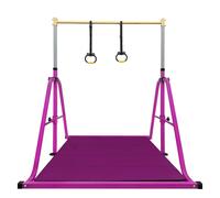 Peakpath Foldable Gymnastics Kip Bar with Mat and Ring Set,3' to 5' Height Adjustable,Kids Gymnastic Equipment for Ages 3-15,Indoor and Home Training- Max Load 350LBS