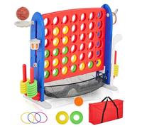 PeakPursuit Giant 4-to-Score Game Set, 3-Level Height Adjustable Jumbo 4-in-a-Row Game with Quick-Release Slider, Mini Basketball, Golf & Ring Toss Set for Family Party, Outdoor & Indoor