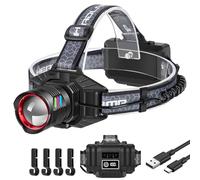 PEAKRO Head Torch Rechargeable, Super Bright 100000 Lumen LED Headlamp, Zoomable 3 Modes with Rear Light, 24H Long Battery Life & 180° Adjustable & IPX7 Waterproof Headlight for Camping Fishing