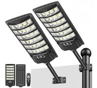 PEAKRO Solar Lights Outdoor Waterproof, Solar Street Light Motion Sensor with Remote Control, 6500K Dusk to Dawn Flood Security Lights for Garden Yard Parking Outside (2 Pack)