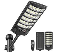 PEAKRO Solar Street Lights Outdoor, 6000K LED Solar Light Waterproof with Remote Control and Motion Sensor, Dusk to Dawn Outdoor Flood Security Lights Pole/Wall Mount for Yard, Path, Parking Lot (1)