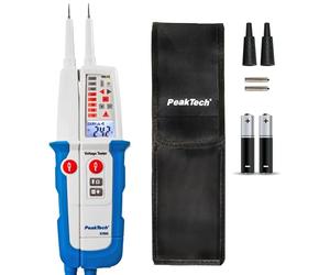 PeakTech P 1096 2-pole Voltage Tester, IP64, LCD Display, Continuity Tester, Polarity Indicator, Voltage Meter, 1000V, 2000 Counts, Blue