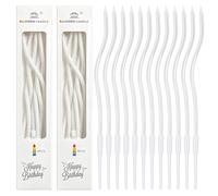 PEAKTOP 12 Birthday Candles Metallic, 16CM Long Thin Cupcake Candles Topper | Cake Candle Pearl White with Holders, Spiral Candle for Wedding Baby Party Cake Decorations