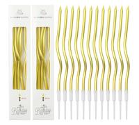 PEAKTOP 12 PCS Long Thin Cupcake Candles Topper, Metallic Tall Birthday Candles, Gold Birthday Candles, Spiral Candles, for Birthday Wedding Party Cake Decoration