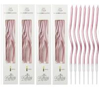 PEAKTOP 24 PCS Long Thin Cupcake Candles Topper, Pink Birthday Candles | Metallic Tall Birthday Candles, Spiral Candles, for Birthday Wedding Party Cake Decoration