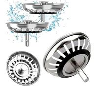 PEAKTOP 2Pcs Kitchen Sink Plug Strainer, Diameter 78mm Sink Strainer Basket | Stainless Steel Sink Plug Strainers Waste Stopper, Replacement Bathroom Sink Plugs for UK Sinks