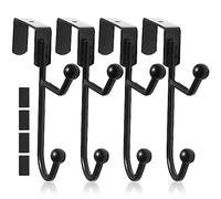 PEAKTOP 4PCS Over The Door Hooks Black, Overdoor Hook Hanger Double, Sturdy Metal Over Door Hangers with Two Hooks for Hanging Clothes Towel Hat Bag, for 1.5-1.85 Thick Doors