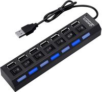 PeakTrend Multi Port Splitter, 7 Port USB 2.0 Hub, USB A Port Data Hub with Independent On/Off Switch and LED Indicators, Lights for Laptop, PC, Computer, Mobile HDD, Flash Drive for All USB Device