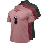 Peakwell Men 3 Pack Polo Shirts, Dusty Pink & Wine Red & Dark Green, XXL