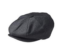 PEAKY BLINDERS 8 Piece 'Newsboy' Style Flat Cap -Melton Wool Fabric Black Pinstripe