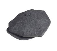 PEAKY BLINDERS 8 Piece 'Newsboy' Style Flat Cap -Melton Wool Fabric Grey